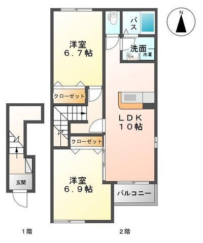 アジュール(2LDK/2階)の間取り写真