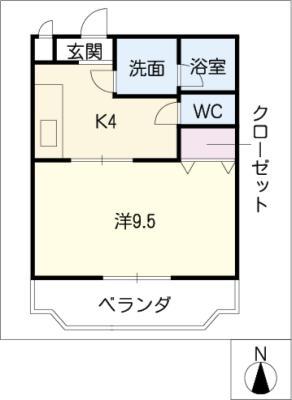 クレセール(1DK/2階)の間取り写真