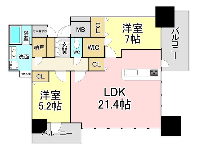 小倉D.C.TOWER(2LDK/24階)の間取り写真