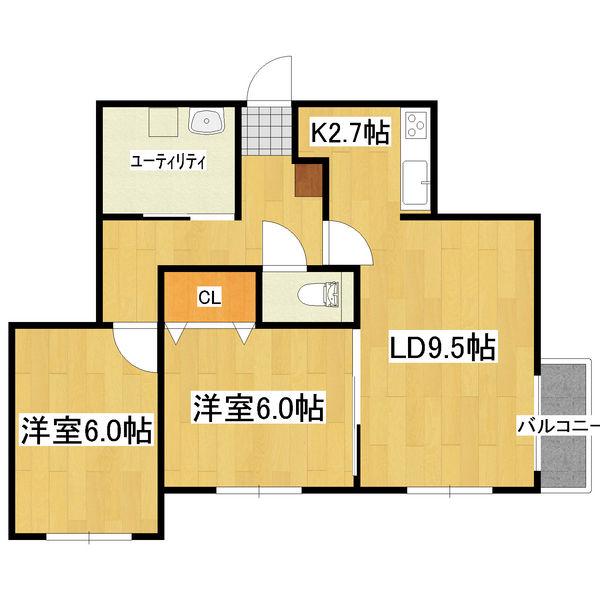 A BOND菊水(2LDK/4階)の間取り写真