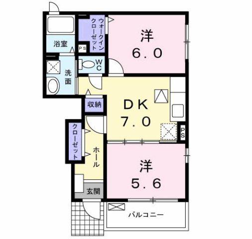 レインボーハウス(2DK/1階)の間取り写真