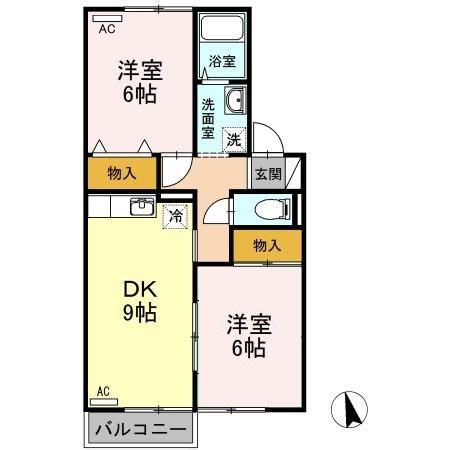 グリーンガーデンFF棟(2DK/2階)の間取り写真