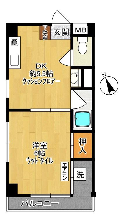 アクエリアス378(1DK/2階)の間取り写真
