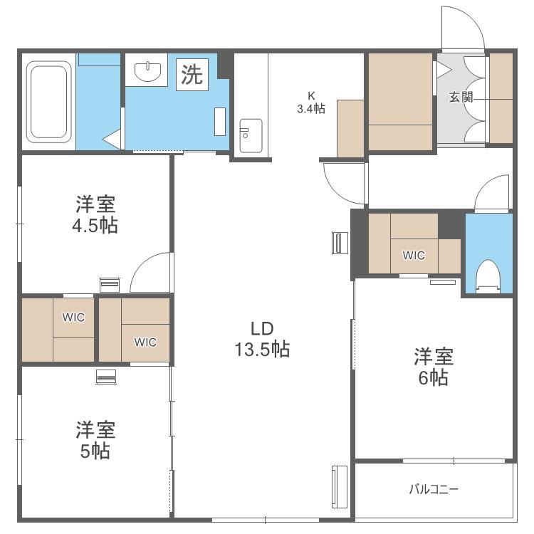 エフュート福住(3LDK/1階)の間取り写真