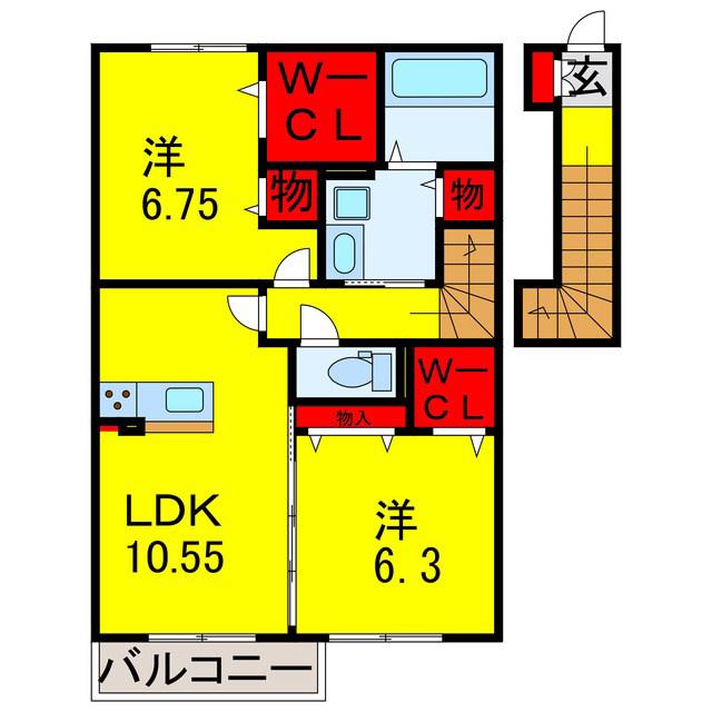 TETTO VERDE(2LDK/2階)の間取り写真