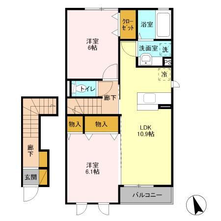 グランディール(2LDK/2階)の間取り写真