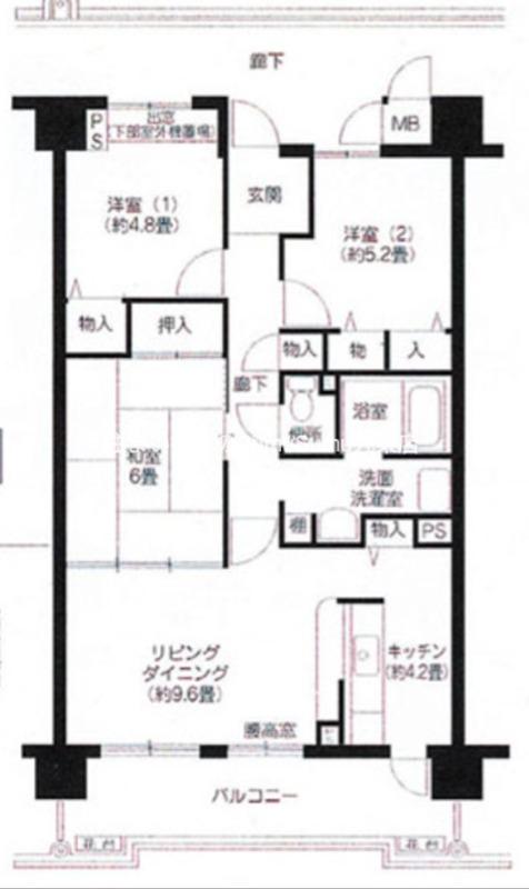 コーシャハイツ中加賀屋(3LDK/4階)の間取り写真