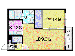 ミアモリエ新札幌(1LDK/4階)の間取り写真