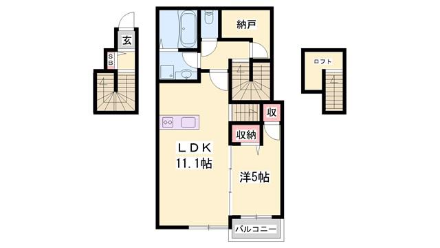 BELLE LEAD加古川 イチョウ並木(1LDK/2階)の間取り写真