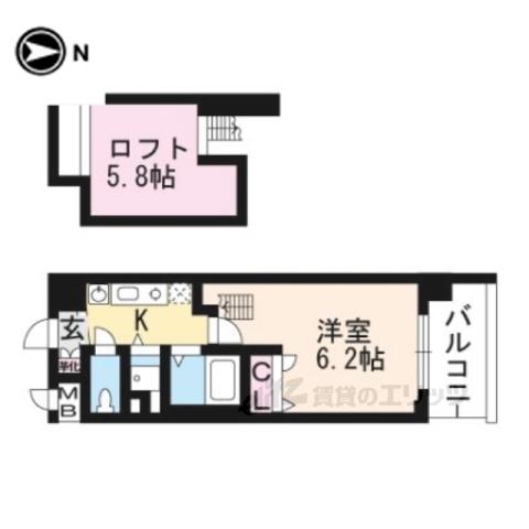 プレサンス京都修学院(1K/4階)の間取り写真
