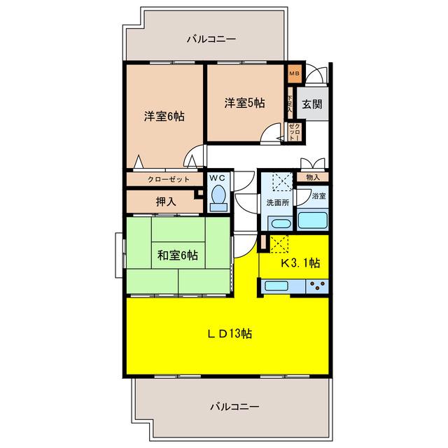 ダイアパレス岐阜早田(3LDK/6階)の間取り写真