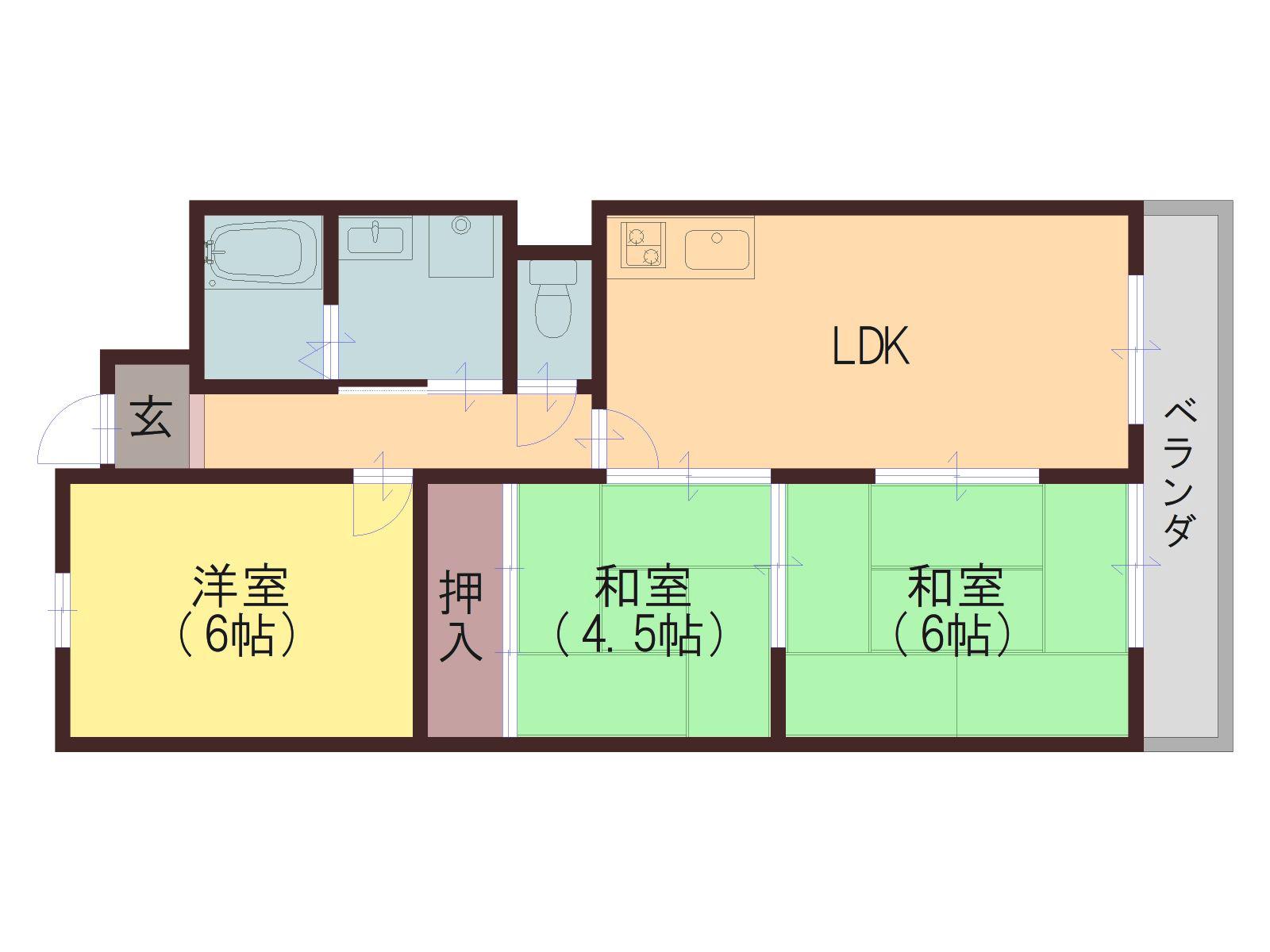 ダイヤモンドハイツ橋原(3LDK/4階)の間取り写真