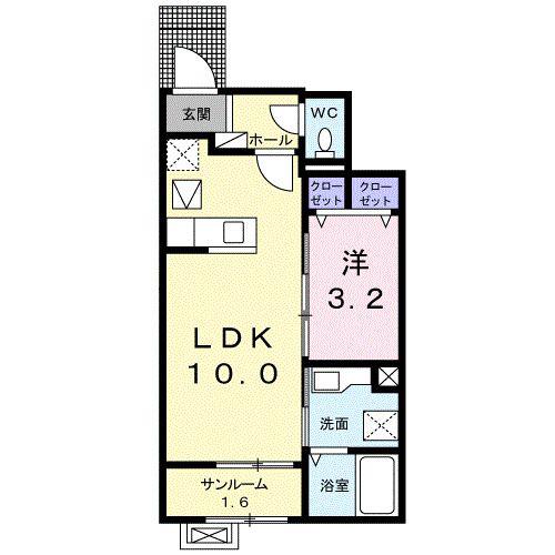 グランフィールズ 花園(1LDK/1階)の間取り写真