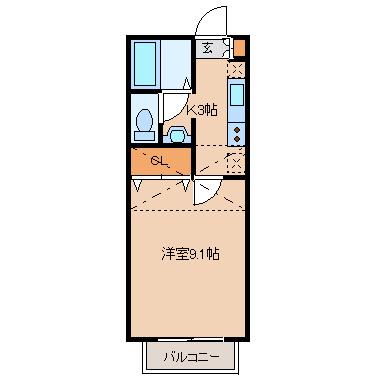 ソレアードK(1K/1階)の間取り写真