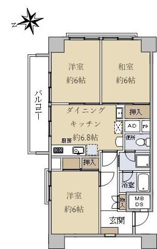 清澄ハイツ(3DK/10階)の間取り写真