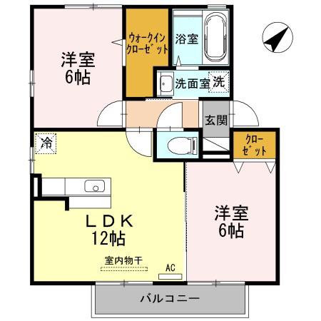 サン リジエールC棟(2LDK/2階)の間取り写真