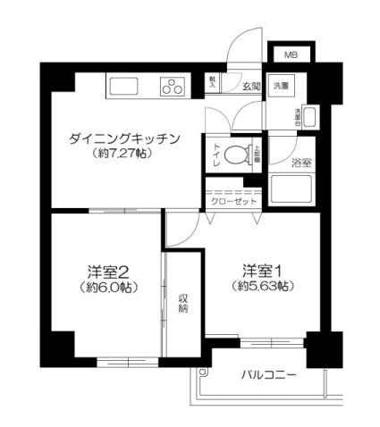 グランシャリオ国立(2DK/8階)の間取り写真