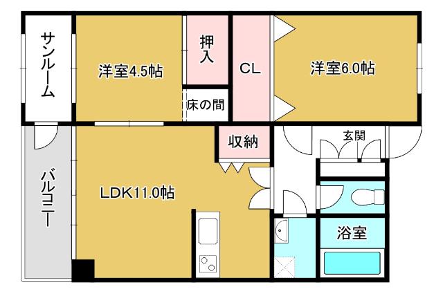 ラウンドパレス(2LDK/6階)の間取り写真