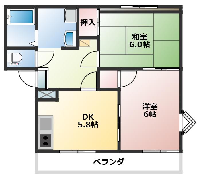 リバーサイドタウンA(2DK/2階)の間取り写真
