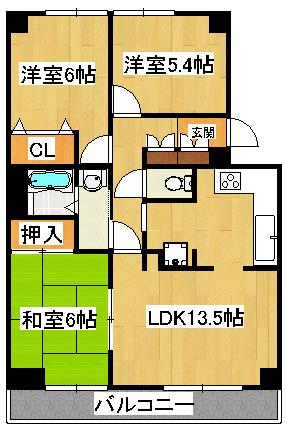 グロースメゾン海神A・B(3LDK/3階)の間取り写真