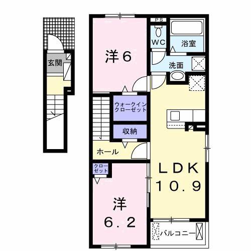 ルミエール・シエルII(2LDK/2階)の間取り写真