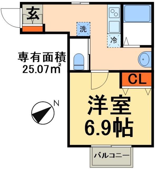 キャメル南流山IIB棟(1K/2階)の間取り写真