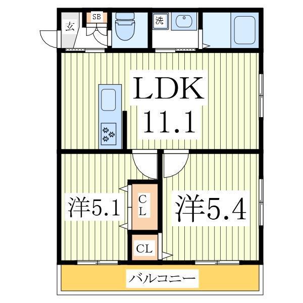 ミア流山(2LDK/3階)の間取り写真