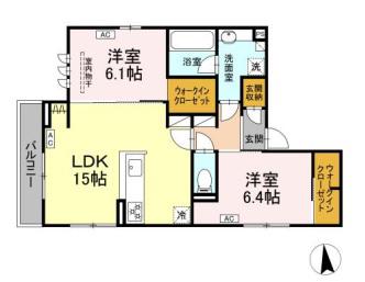D-CRINUM 若葉町(2LDK/2階)の間取り写真