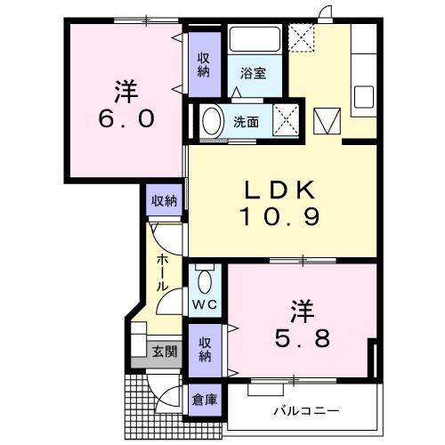 プリムヴェール A(2LDK/1階)の間取り写真
