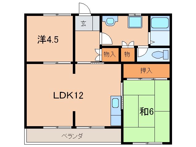 プランドール宝塚(2LDK/3階)の間取り写真
