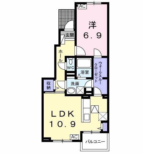 コンフォート粟野西 II(1LDK/1階)の間取り写真