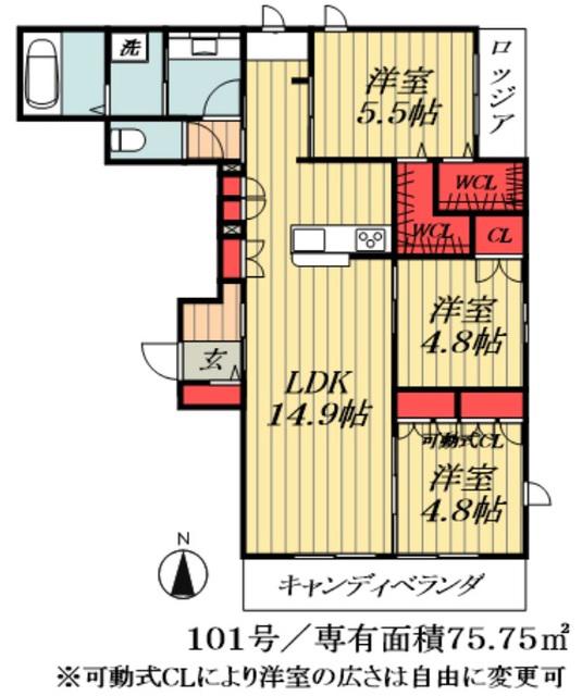 ドエル下総中山(3LDK/1階)の間取り写真