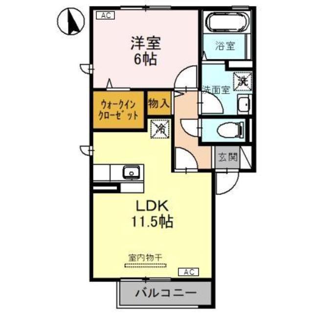 プルーリオン F棟(1LDK/2階)の間取り写真