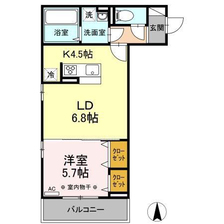 D-ROOM中倉(1LDK/2階)の間取り写真