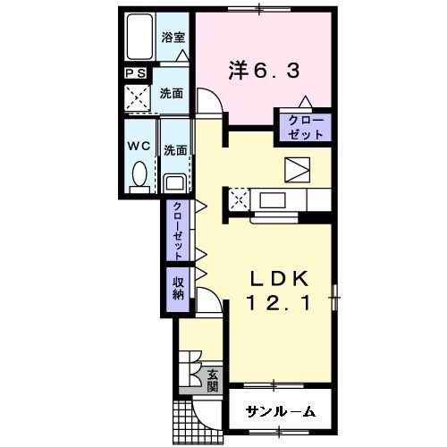 サンクチュアリ北府(1LDK/1階)の間取り写真