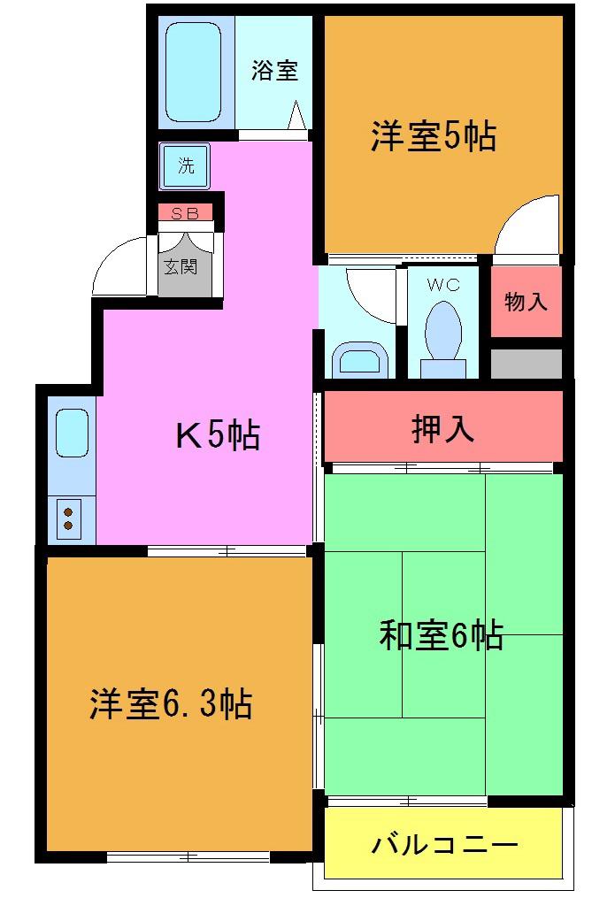 ライトタウン市川(3K/3階)の間取り写真