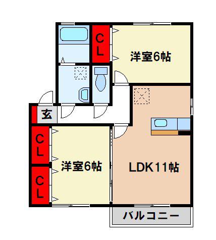 ラ・ポルテ(2LDK/2階)の間取り写真