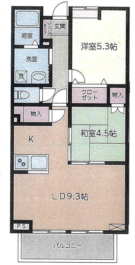 グレイスつきみ野(2LDK/1階)の間取り写真