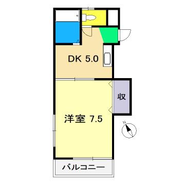 ハピィハイツ百石(1DK/2階)の間取り写真