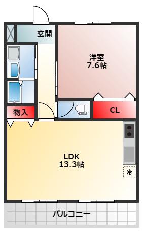 パルファン上野芝 II(1LDK/5階)の間取り写真