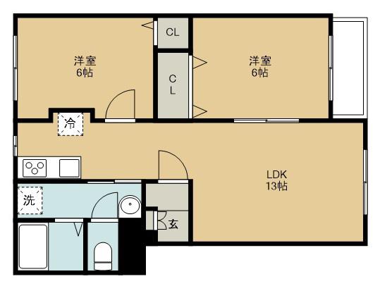 ベルドミールII(2LDK/2階)の間取り写真