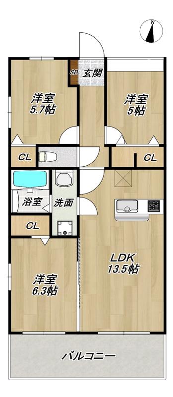 フレグランスHARA A棟(3LDK/2階)の間取り写真