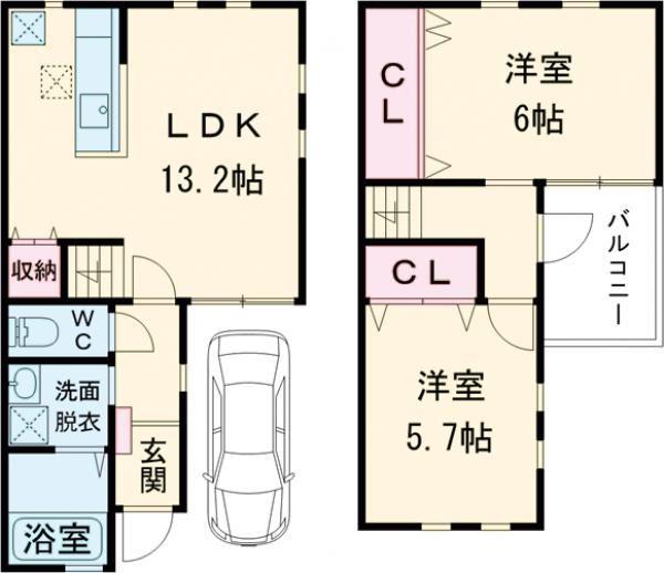 フォルトゥーナB棟(2LDK/1階)の間取り写真