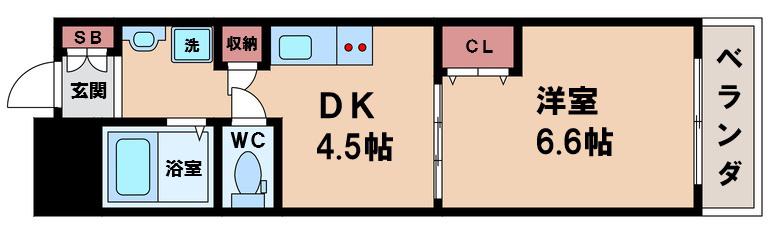 ラフィール心音(1DK/2階)の間取り写真