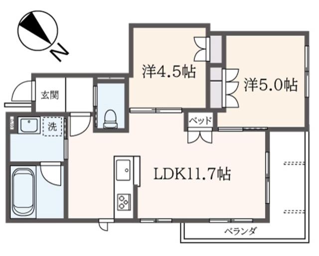 ヴィラサギノミヤ(2LDK/2階)の間取り写真