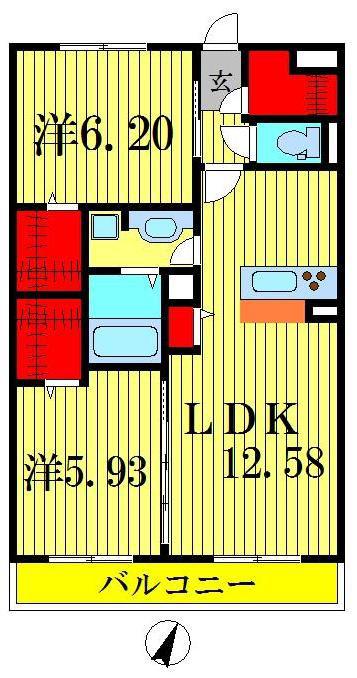 ボヌールメゾン(2LDK/2階)の間取り写真