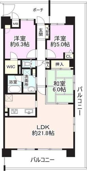 コスモ上町台グレイスタワー(3LDK/6階)の間取り写真
