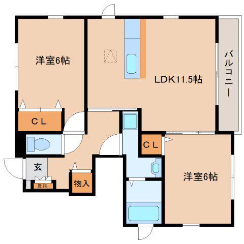 フレンドリー(2LDK/1階)の間取り写真