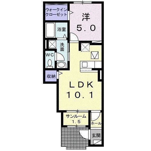 エストレージャ北鬼柳C(1LDK/1階)の間取り写真