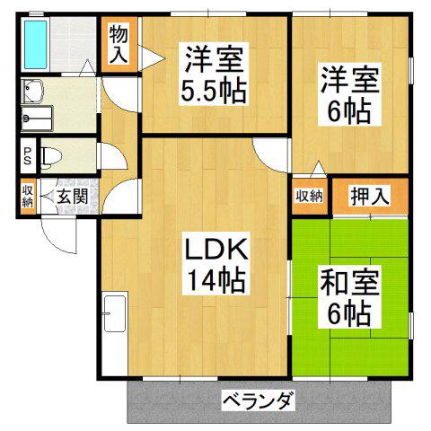 ディアス千代田(3LDK/1階)の間取り写真